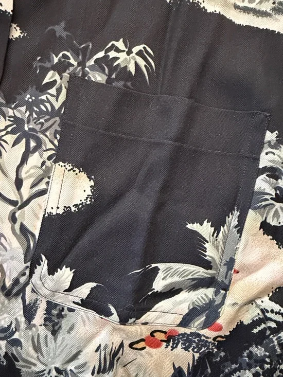 MWOT Tommy Bahama 100% Silk Black Tropical Palm Print Camp Shirt - Picture 4 of 8